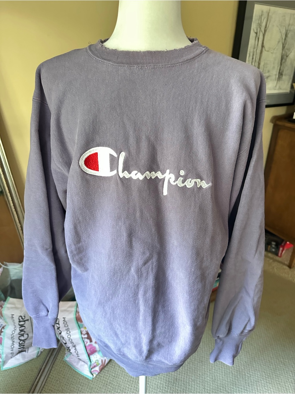 Vintage 90s Champion Reverse Weave Sweatshirt XL Purple Distressed USA Made Crew